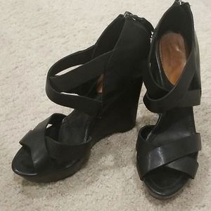 True Religion Black Leather Sandals